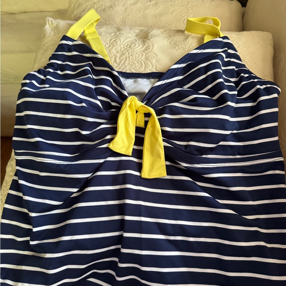 Navy and Yellow Striped Tankini Top